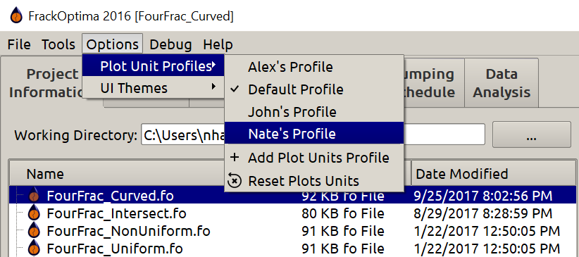 Example Plot Profile Selection
